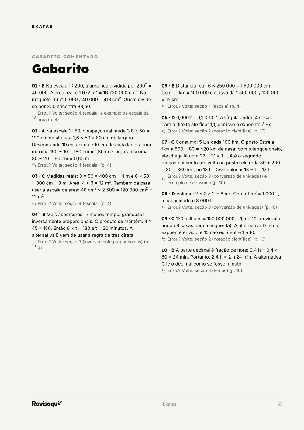Exatas: página de gabarito comentado
