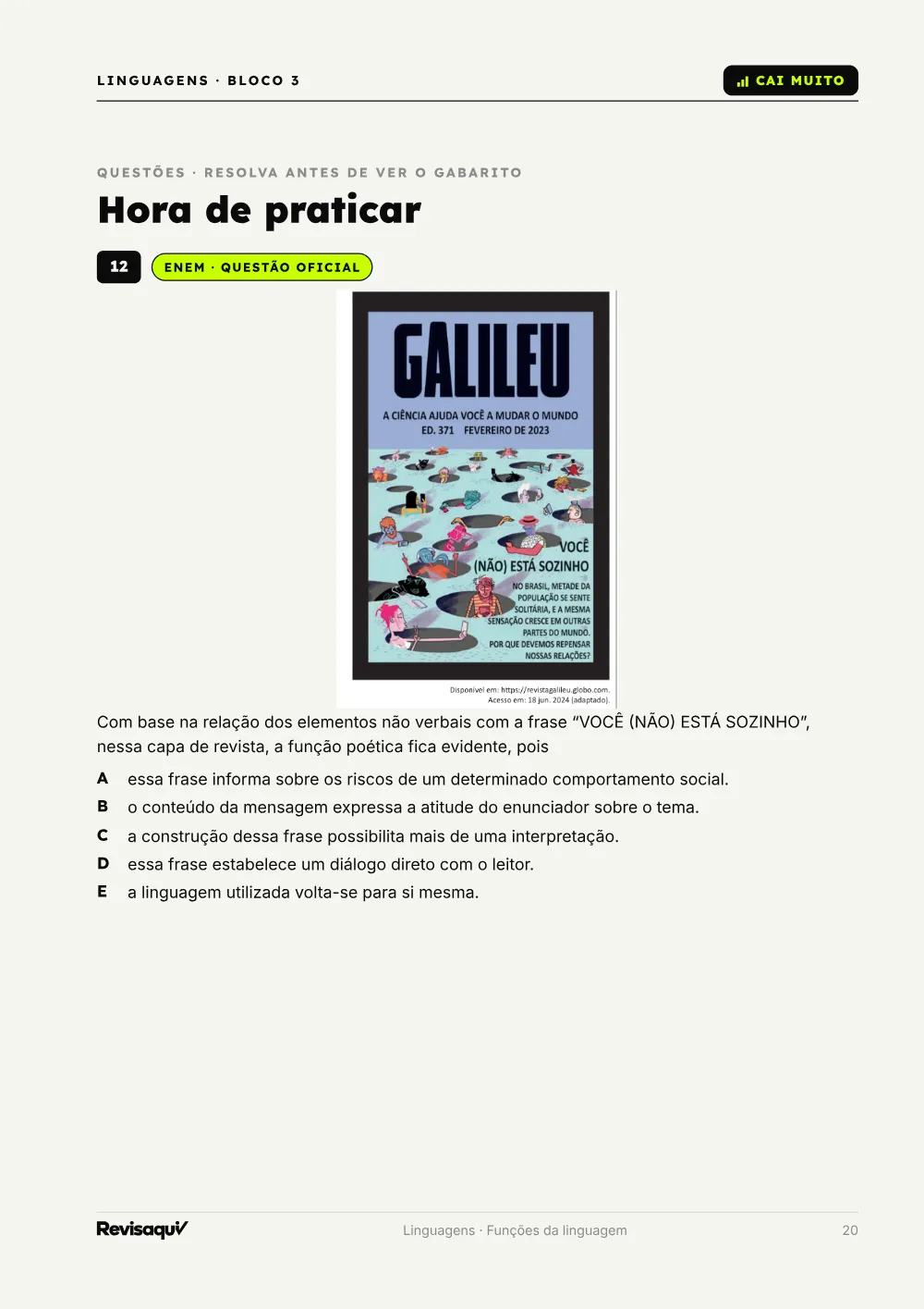 Linguagens: página de questões