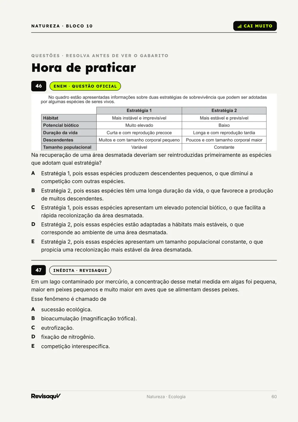 Natureza: página de questões